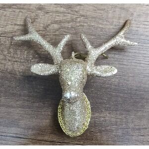Gold Glitter Christmas Ornament Deer Head Antler Decor Crafts Figure B17
